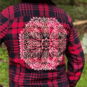 Cosmic Cowgirl Mandala Design One of A Kind Flannel Shirt